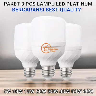 Paket 3 Pcs Lampu Bohlam Platinum Lite LED Jumbo 5W 10W 15W 20W 30W 40W 50W 60 Watt - Cahaya Putih