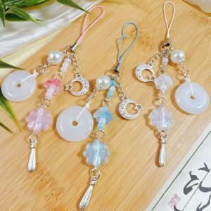 HBESTY Chinese style Lily Safety Buckle Cellphone Lanyard Pendant Key Chain Decoration Universal Mobile Phone Chain Lanyard Ornament