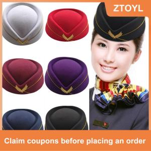 【ZTOYL】 Cosplay Airline stewardess Cap Hat Wool Uniform Plane Fans Women Stage Perform