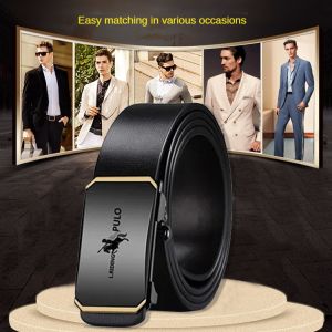 Men’s Fashion Automatic Buckle Leather Belt Mens Leather Belt  Trendy Auto Buckle Toothless Belt