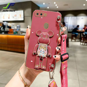 JieFie สำหรับ OPPO A3S / A7 / A12 / A12E / A12S / A15 / A15S / A16 / A16S / A16K / A16E / A17 / A17K / A31 / A36 / A38 / A52 / A53 / A76/A92ของเล่นหมี5G 4G เคสโทรศัพท์ฝาครอบโทรศัพท์ TPU แบบน่มชุบโครเมี่ยมสุดหรู + ขาตั้งและสายคล้อง