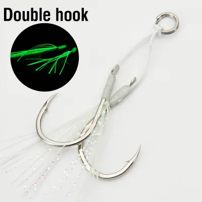 1Pcs Fishing Jigging Assist Hooks Saltwater Luminous Slow Jig Hooks High Carbon Steel Fishing Double Hooks/Single Hook