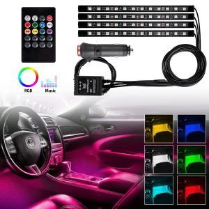 12 LED 4 Strip Car Led Light 12V 8 Color Music Light With Music Sensor Universal