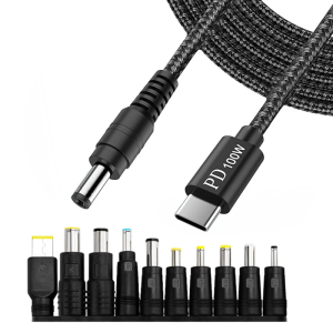 Type C to DC5521 5.5x2.1mm Power Cord 200CM with 10 Connectors Tips for Safe Charging of 5V or Lower Devices