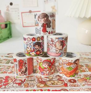 Bộ 6 tấm sticker hình chữ nhật họa tiết cô bé MOCHI dễ thương Set hình dán small Mochi trang trí nhật ký siêu xinh