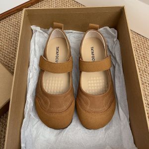 Free Shipping WomenS Soft-Soled Flat Shoes Spring And Autumn Collection Single-Strap Ballet Flats Shallow Toe Design Versatile With Velcro Closure