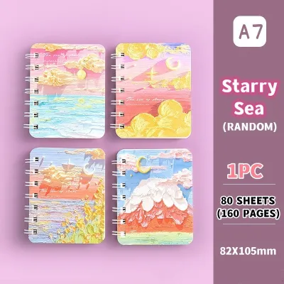 A7 Cartoon Flip Mini Coil Spiral Notebook Diary Notepad Flip Coil Book Ins Style School Stationery Office Supplies