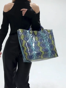 Stylish PVC Top Handle Bag with Animal Pattern Letter Print Spacious Interior Casual Handbag for Various Occasion