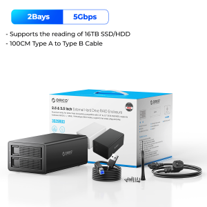 ORICO Ổ Cắm HDD 35 Series 2 Bay 3.5 Inch Ổ Cắm USB3.0 Sang SATA Với Vỏ HDD Nhôm RAID Vỏ HDD Dung Lượng 32TB