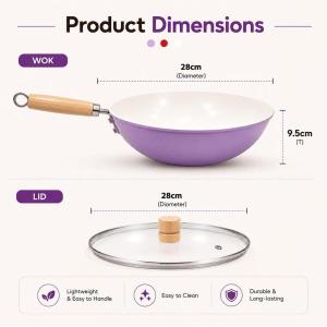 28cm Ceramic Wok Non-stick frying Pan Wooden handle Rust-free removable handle Kitchenware Cookware kitchen