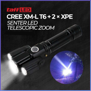 PENGIRIMAN CEPAT TaffLED Senter LED Telescopic Zoom Cree T6 + 2 x XPE 1500 Lumens KS 737 / senter terang jarak jauh led zoom 1500 lumens tahan lama 24 jam buat berburu malam camping jombo cas anti air super besar baterai