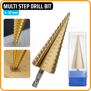 Multi Step Hole Saw Pagoda Drill Bit HSS Titanium Coated 4 - 32 mm | Mata Bor Kerucut Spiral Bertingkat
