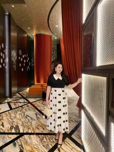 đầm chấm bi cổ sen mới nhất  ngọt ngào thanh lịch và duyên dáng cổ điển mà mọi quý cô đều khao khát vt22-0525