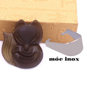 Mặt dây chuyền Hồ ly đá obsidian size XL kèm vòng cổ dây da đen