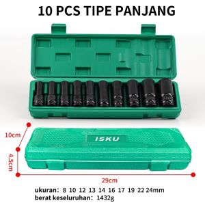Mata Shock Set Extention Impact 1/2 8-24mm Kunci Socket Set 10 pcs High Carbon Steel Pajang