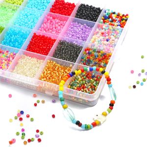 Bộ Hộp Hạt Gạo Thủy Tinh 2Mm Nhiều Màu Móc Cài Tôm Hùm Dây Cườm Để Tự Làm Bông Tai Vòng Tay Vòng Cổ Bộ Dụng Cụ Làm Trang Sức