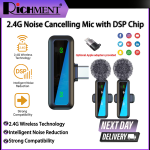 RICHMENT Wireless Lapel Microphone for Smartphone IPhone Android Computer Noise Cancel Condenser Lavalier Mic for Recording Live