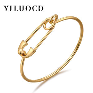 YILUOCD Gold-plated Safety Pin Hook Bracelet for Women Simple Thin Cuff Bangle Love Friendship Minimalist Jewelry