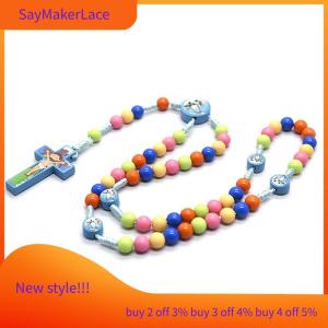 READY STOCK✨ Cartoon Cross Pendant Necklace Kid Rosary Beads Catholic Religious Jewelry