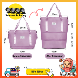 BIBISWIM Large Travel Bag Roller Portable Double Layer Extendable Bag Foldable Beg Balik Kampung