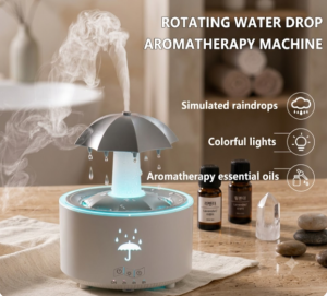 Rotating Raindrop Cloud Umbrella Aroma Essential Oil Diffuser Air Humidifier Ambient Night Light Water Drop