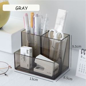 ROLL Transparent Acrylic Pen Holder Square Three Grid Storage Rack Large Capacity Desktop Organizer School