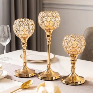3PCS Candle Holder Golden Crystal Light Stand Wedding Party Candelabra Candlestick Desk Decoration Morrocan Wedding Party Mosaic Crystal Candle Holder Tea Stand Candelabra Table Centerpieces Candlesticks Home Decoration for Candles Valentine
