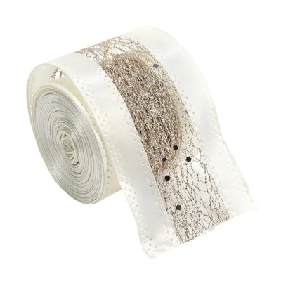 Champagne Gold Christmas Wired Ribbon with Glitter Edges 2.5inch Satin Ribbon for Wedding Xmas Tree Decor Gift Wrap Bow Wreath Garland DIY Craft