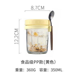Tempat Sarapan Gelas Kaca 350Ml Dengan Sendok Stainless Gagang Kayu Breakfast Cup