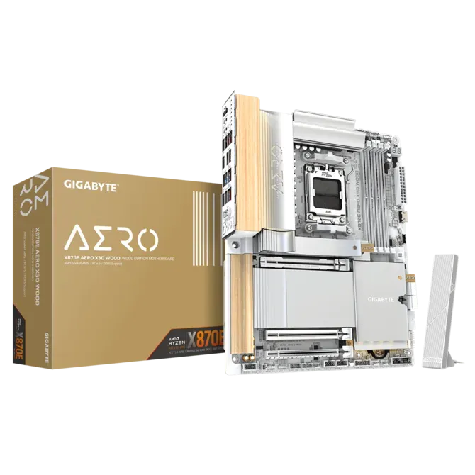 GIGABYTE X870E AERO X3D WOOD / DARK WOOD ATX AMD Motherboard AMD AM5 DDR5 - WHITE / DARK