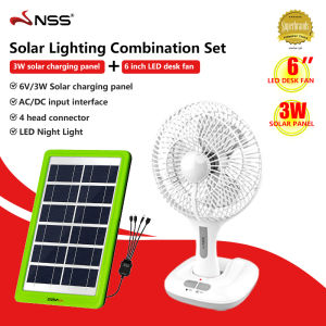 [FREE Adapter]NSS 6In Solar Stand Fan Set 90° Adjustment Electric Fan Smd LED Light Desk Fan With Solar Panel