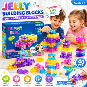 Jelly Building Blocks Sensory Toy Soft Silicone Squishy Educational Kids Creative Play Gift