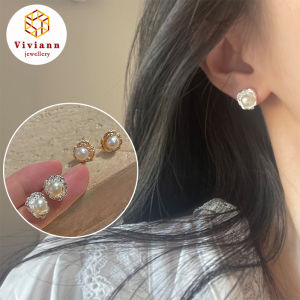 Viviann Original Elegant Style Gold and Silver Pleated Pearl Lily Earrings Pearl Stud Earrings 925 Sterling Sliver Earring Cultured White Pearl for Women Earring Jewelry Wholesale