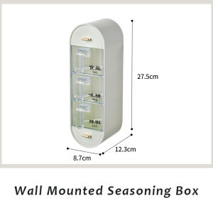 JustLiving 1PC Kitchen Seasoning Storage Box Organizer Sugar Bowl Salt Shaker Wall-mounted Spice Rack Condiment Container Box Spoon Set No-punch One-piece Five-compartment Spice Box Home Spice Storage Boxes