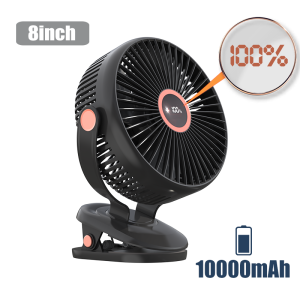 8 inch Large Size Table Fan 5 Level 20000mAh Portable Hand-held Cooling Fan 720° Rotation Low Noise Strong Wind Cooling Fan USB Charge Baby Stroller Office Kipas 大风扇