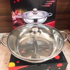 ถูกที่สุด หม้อสุกีสเตนเลสอย่างหนา (พร้อมฝากระจก) 32cm 💥หม้อไฟ Hot Pot💥 ไม่เป็นสนิม แบ่ง 2 ช่อง