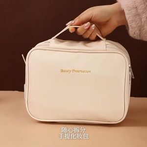 Large Capacity Makeup Bag Portable Cosmetic Organizer Travel Storage Case with Brush Holder