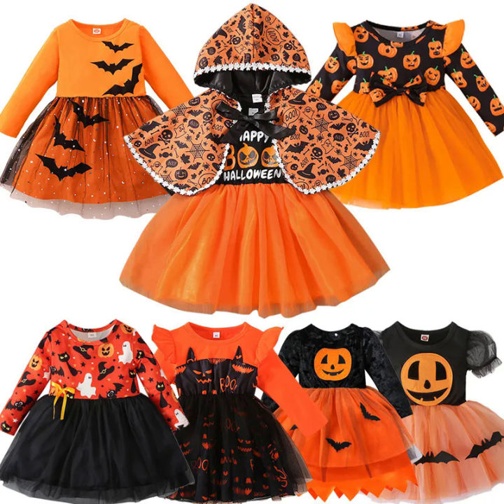 Halloween infant girls cosplay pumpkin costume kids tutu dress baby