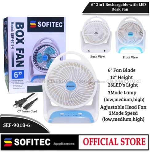 sofitec rechargeable fan with light
