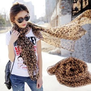 MUNCHX Vintage Long Chiffon Scarf Soft Leopard Print Chiffon Shawl Scarf Elegant Shawl Silk Scarf Women