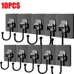 🔥10PCS Self Adhesive Hooks Rotating Waterproof Seamless Strong Sticker Holder Wall Door Storage Hanging Hook Kitchen Bathroom Organizer
