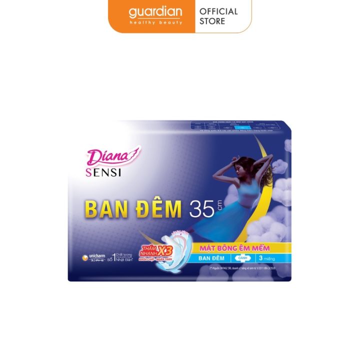 Băng Vệ Sinh Ban Đêm Sensi Night Có Cánh 35cm Diana 3 Miếng