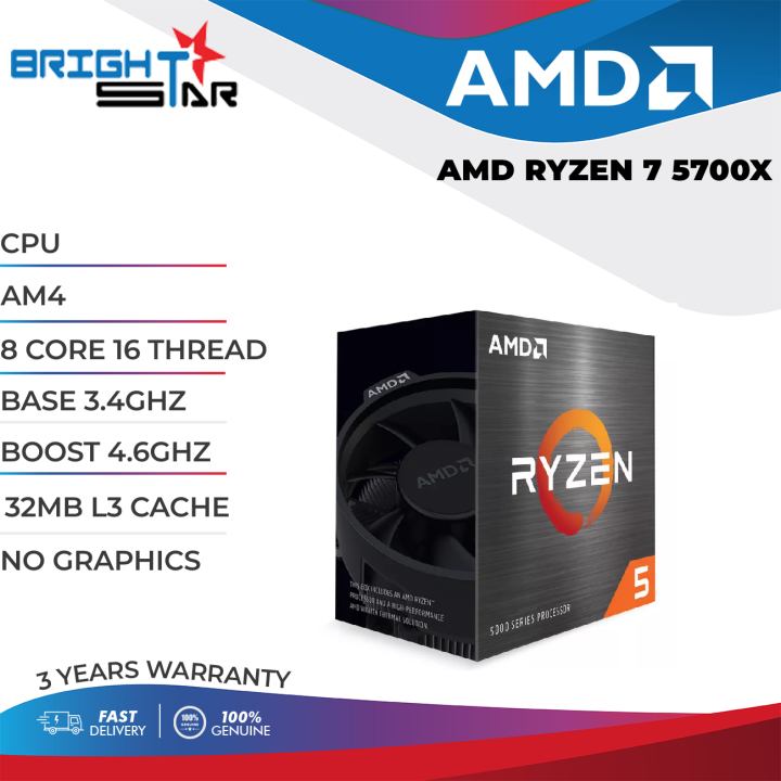 AMD RYZEN 7 5700X AM4 8 CORE/16 THREAD BASE 3.4GHZ Processor | Lazada