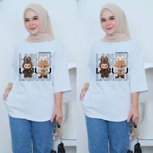 Atasan Wanita Terbaru Momolabu Blus Kaos Katun Combed 24s Apk Sablon LD 90 - 130 cm Jumbo Baju Remaja Muslimah Simpel Gambar Labubu Viral