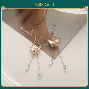 ASIX GOLD S925 silver needle handmade diamond set bow earrings Korea fashion niche design premium womens earrings Commuting to work date stud earrings Not allergenic Wonderful gift