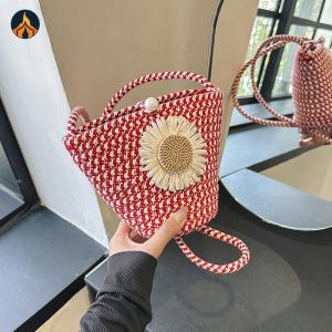 Women Woven Straw Single Shoulder Crossbody Bag Flower Decor Crossbody Bag for Work School and Daily Use[Jocestyle Store]