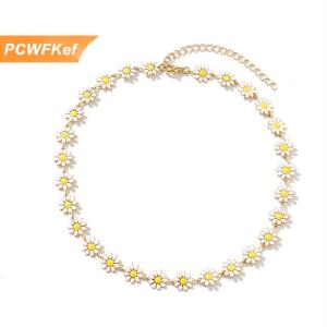 【PCWFKef】 Kpop hoa cúc xương đòn Chuỗi vòng cổ cho phụ nữ mùa hè ngọt ngào ngắn Choker tuyên bố thời trang đồ trang sức quà tặng Y2K phụ kiện