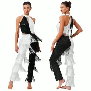 Women 70-80s Disco Latin Jazz Dance Cha-cha Bodysuit Shiny Sequin Tassel Jumpsuit Halloween Carnival Cosplay Performance Costume2026