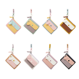 Womens Multipurpose PU Leather Change Purse Key Case for Daily Use Contrast Color Holder Bag Elegant Small Wallet