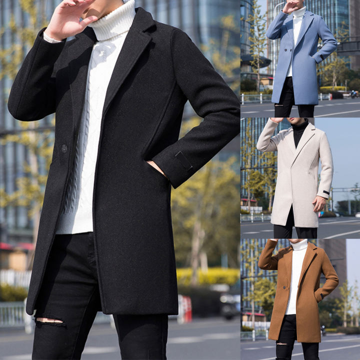 wenchengbo®Men Trench Coat Single Button Korean Style Autumn